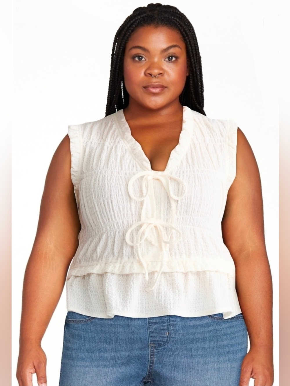 NWT! Time & Tru Textured Tie Front Top PLUS XXXL 22  Peplum Sleeveless Ruffle